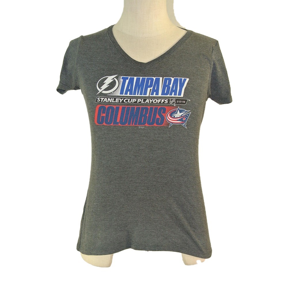 Fanatics NHL Shirt Women Medium Grey Tampa Bay Lightning 2019 Playoffs V-Neck